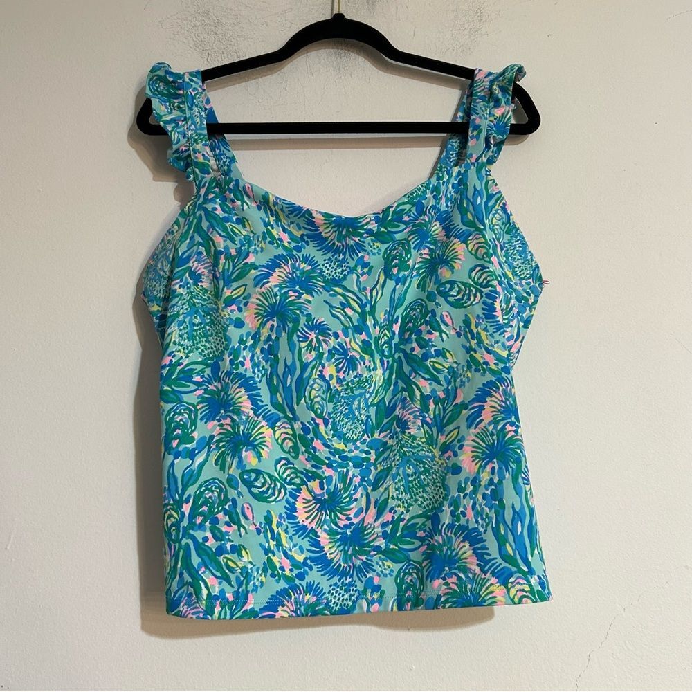 Lilly Pulitzer Luxletic Maribo Bra Tank Coral of the Story UPF Size XL Tropical